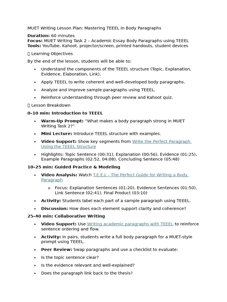 Mastering TEEEL for MUET Writing | PDF | Essays | Paragraph