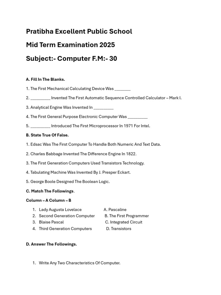 Computer Mid Term Exam 2025 Guide | PDF