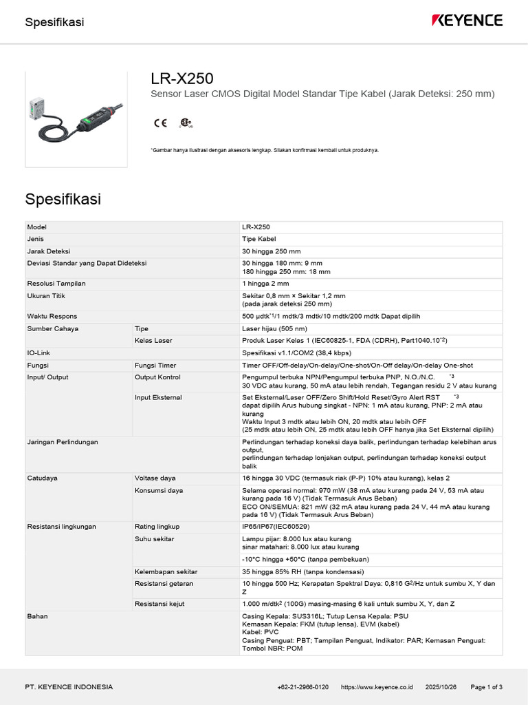 Spesifikasi Sensor Laser LR-X250 | PDF