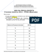 Resultado Prova Escrita PPGG2012