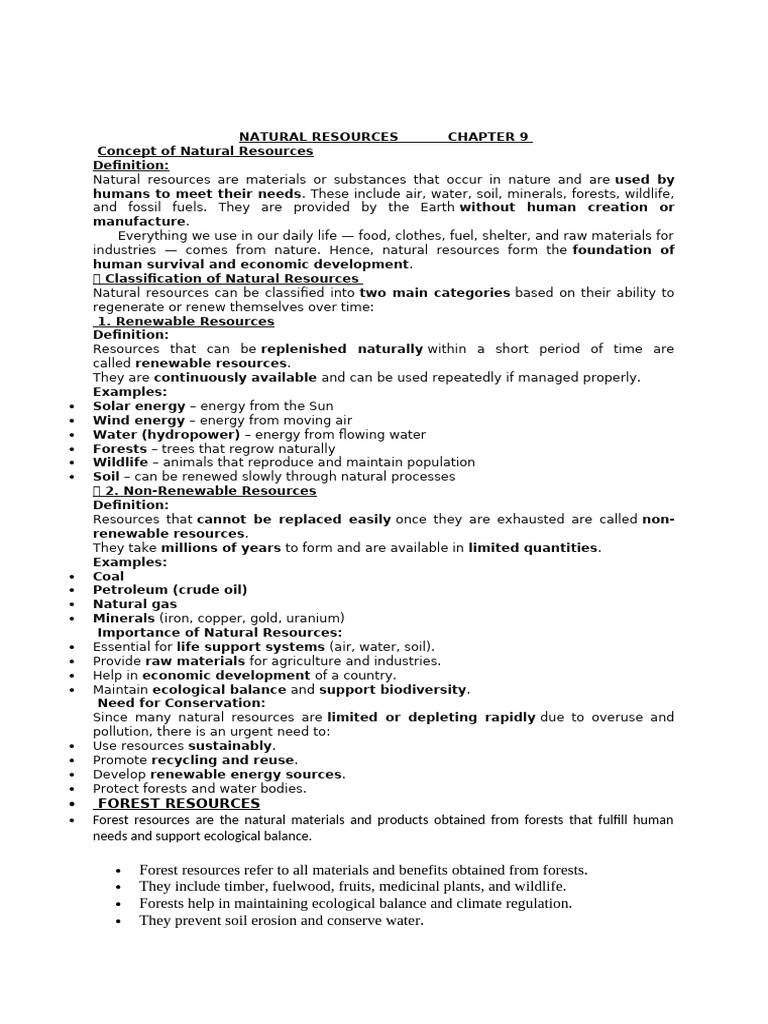 Natural Resources Chapter 9 | PDF | Forests | Water Scarcity