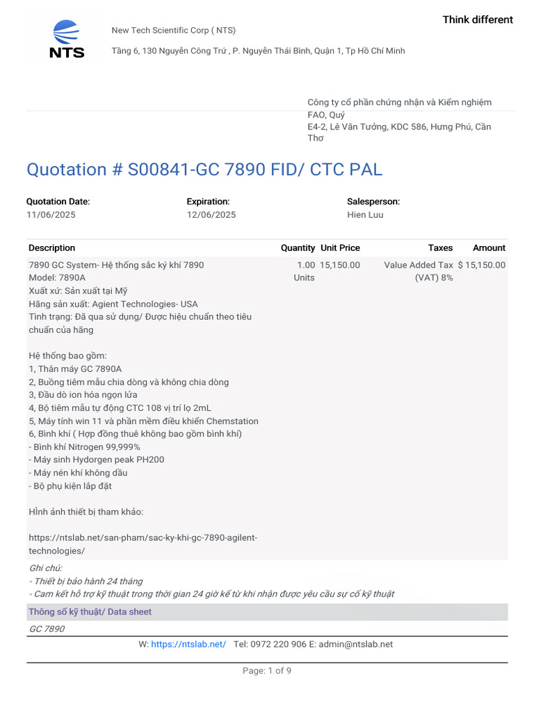 Quotation - s00841-Gc 7890 Fid - CTC Pal | PDF