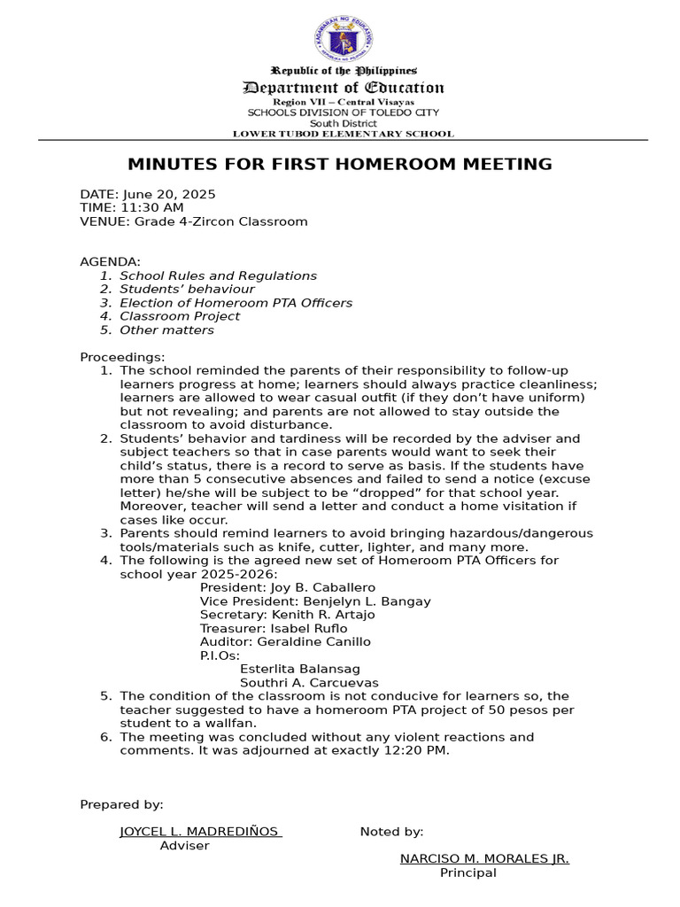 First Homeroom Meeting 2025 | PDF
