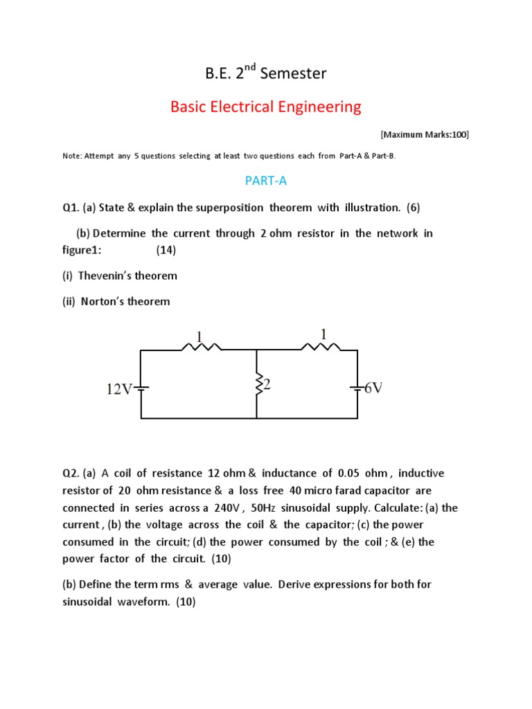 Basic Electrical Engineering Exam Guide | PDF | Inductor | Series And ...