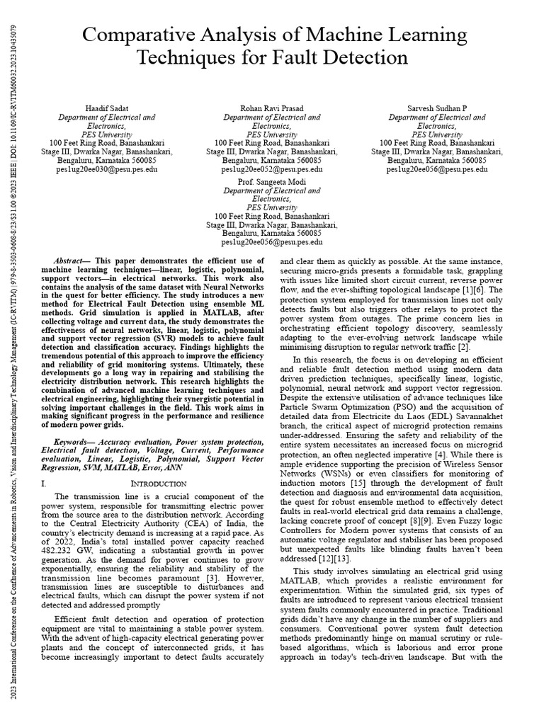 Machine Learning for Electrical Fault Detection | PDF | Regression ...