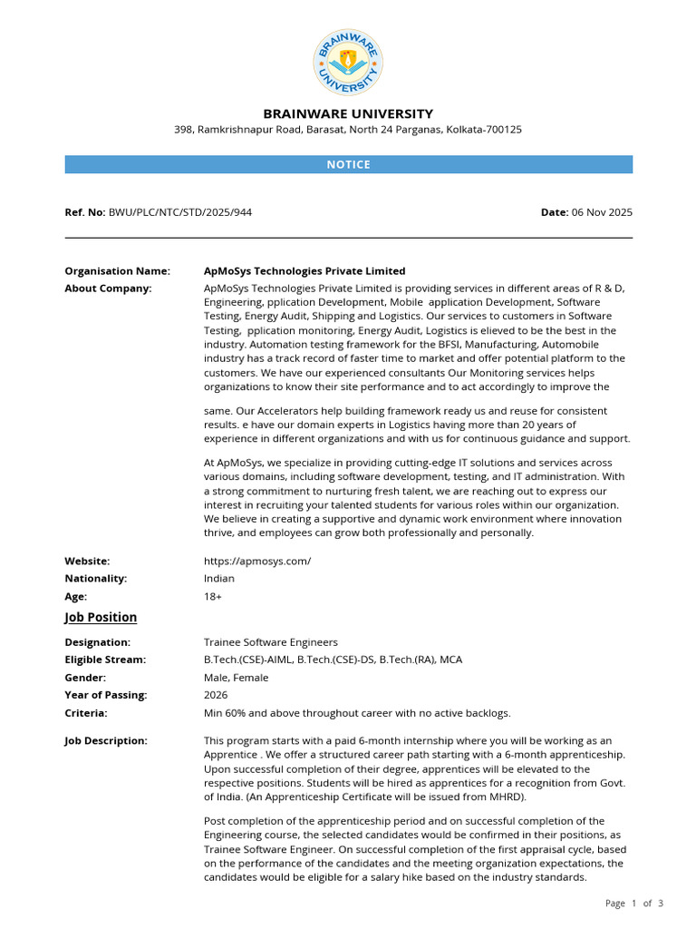 ApMoSys Trainee Software Engineer Recruitment | PDF | Apprenticeship ...
