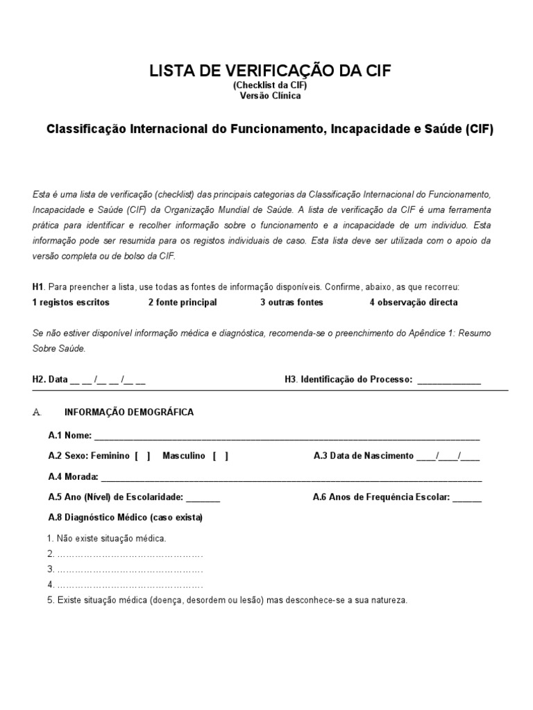 Checklist da CIF: Avaliação Funcional | PDF | Ambiente natural ...