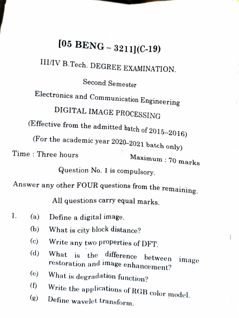 Digital Image Processing Exam Questions | PDF | Wavelet | Computer Vision