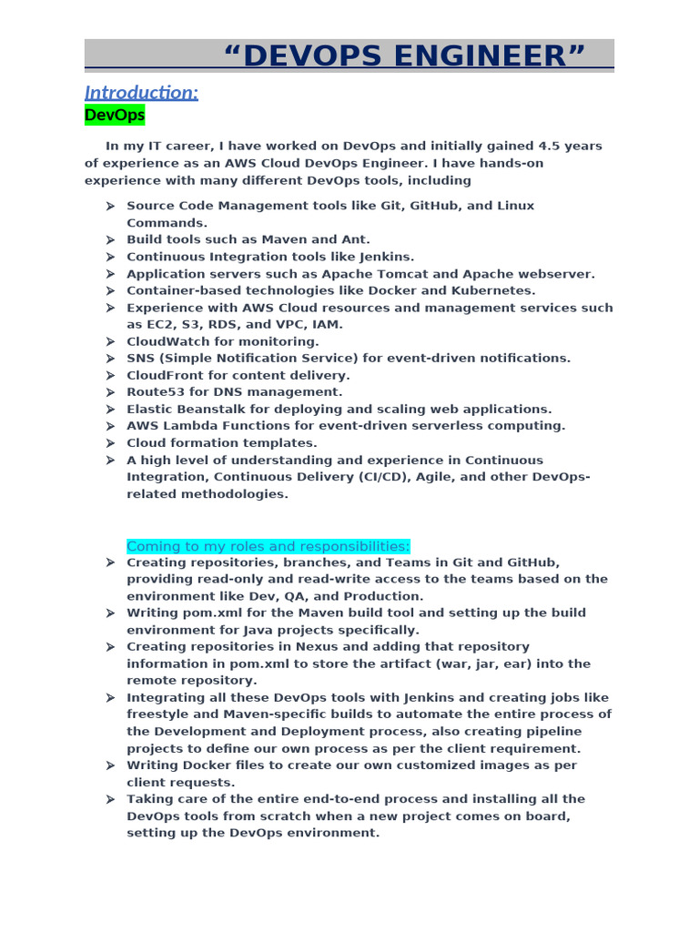 DevOps Engineer: Skills & Experience Overview | PDF | Computing ...