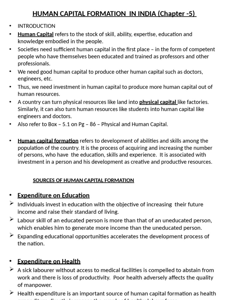 Human Capital Formation in India | PDF | Cost Of Living | Human Capital