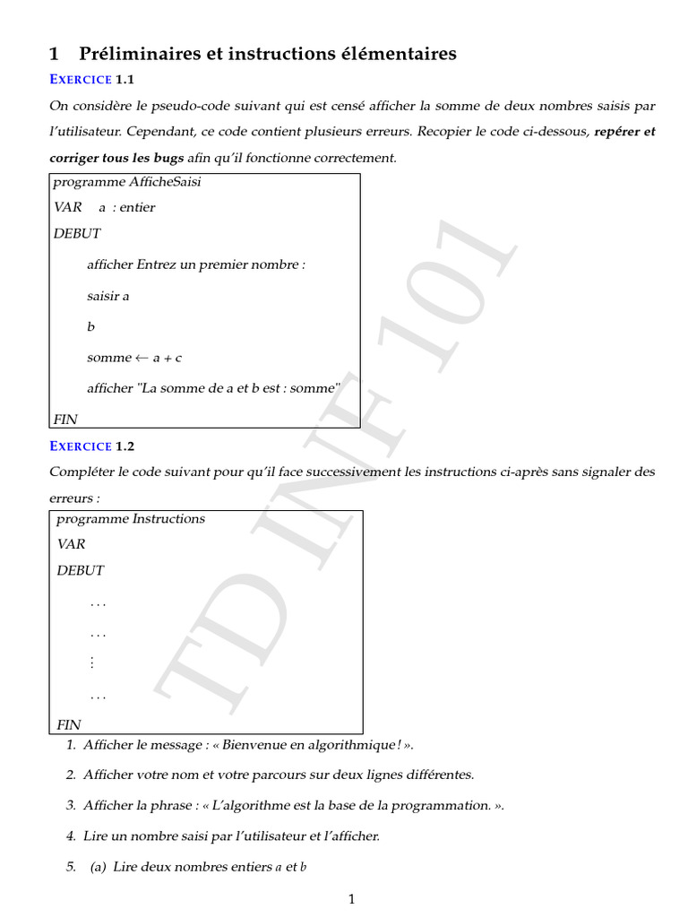 Exercices d'Algorithmique et de Programmation | PDF | Température ...