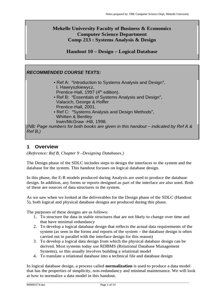 Logical Database Design in Systems Analysis | PDF | Relational Database ...