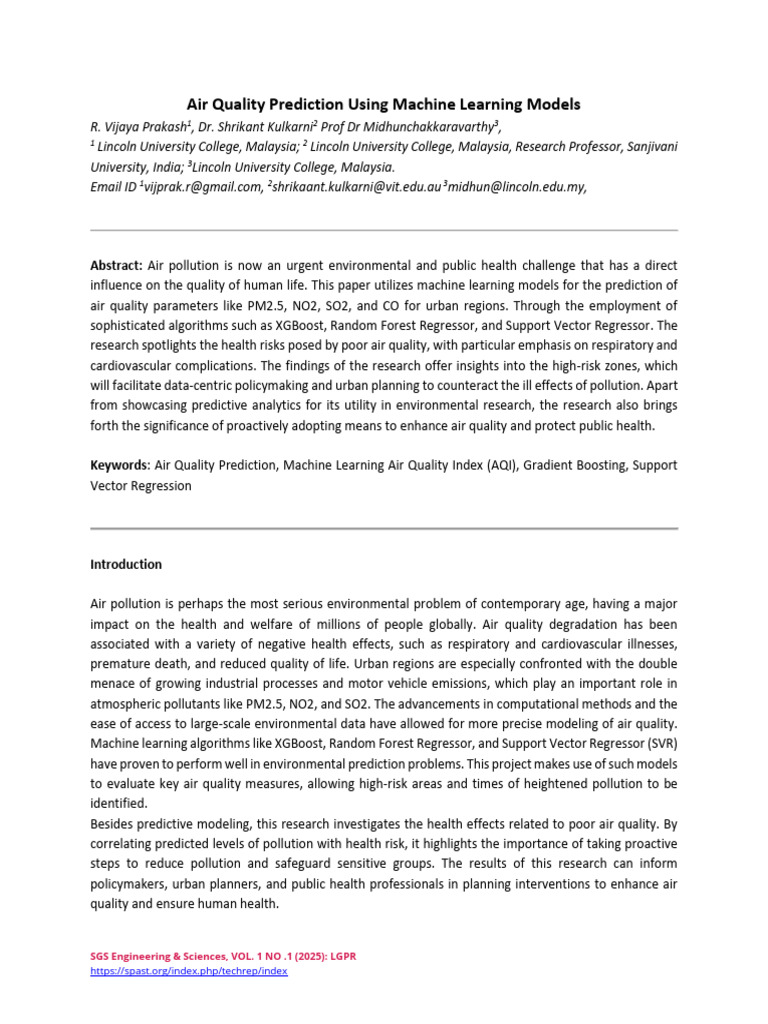 Air Quality Prediction with ML Models | PDF | Mean Squared Error ...