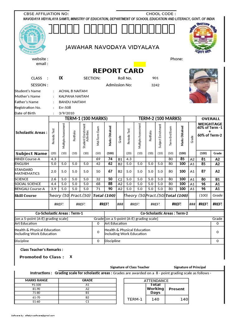 JNV Class IX Report Card Software | PDF | Schools | Secondary Education