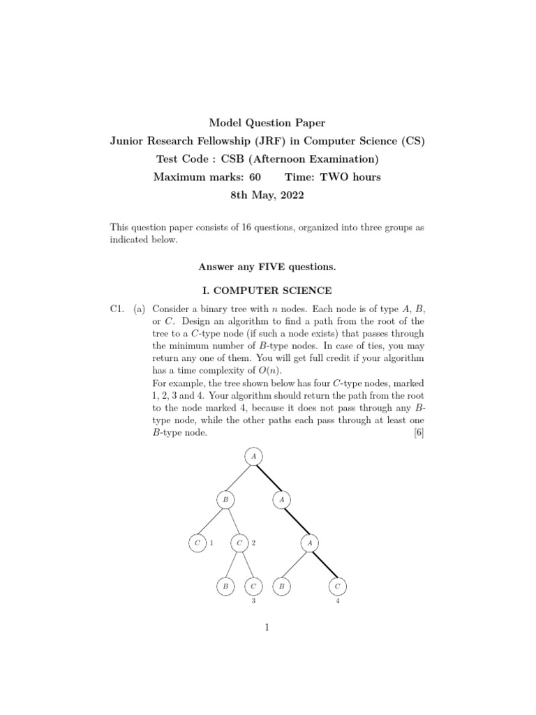JRF Computer Science Model Question Paper | PDF | Ring (Mathematics ...
