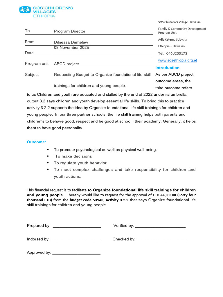 Budget Request for Youth Life Skills Training | PDF | Human Development ...