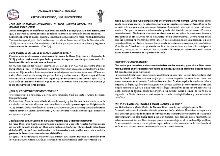 Semana 07 Religion PDF 2do Año | PDF | Jesús | María, madre de Jesús