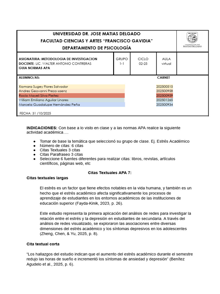Guia de Normas APA 1.1 | PDF | Estrés (biología) | Depresión (estado de ...