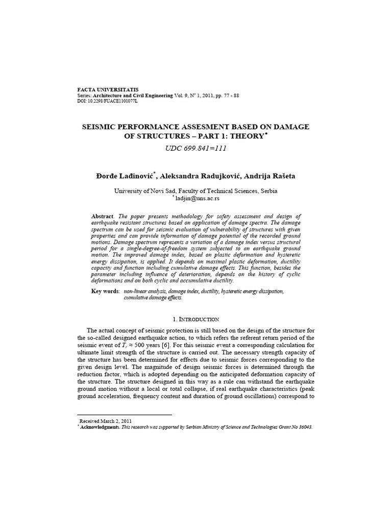 Seismic Performance Assessment Based On | PDF | Elasticity (Physics ...