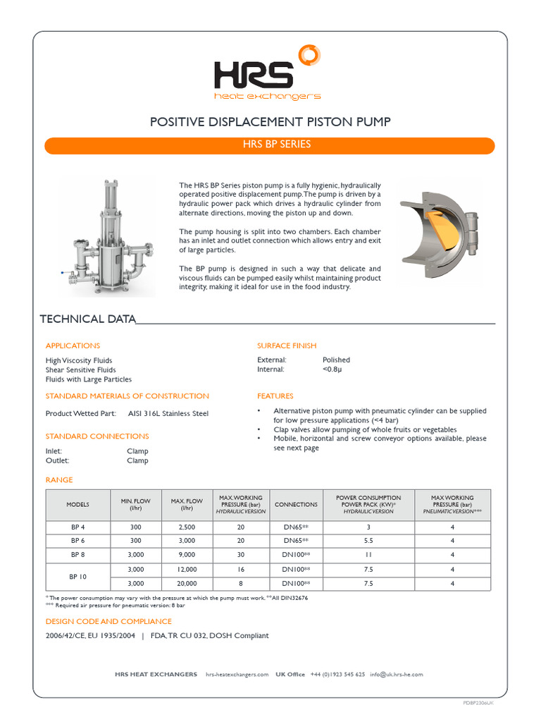 HRS BP Series Datasheet 2023 1 | PDF | Pump | Continuum Mechanics