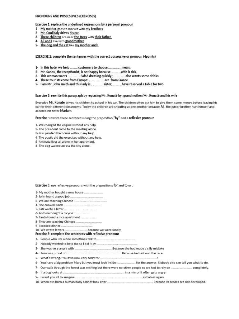 Pronouns and Possessives Exercises - 035502 | PDF | Linguistic ...