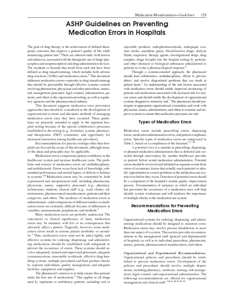 ASHP Guidelines On Preventing Medication Errors in Hospitals | PDF ...