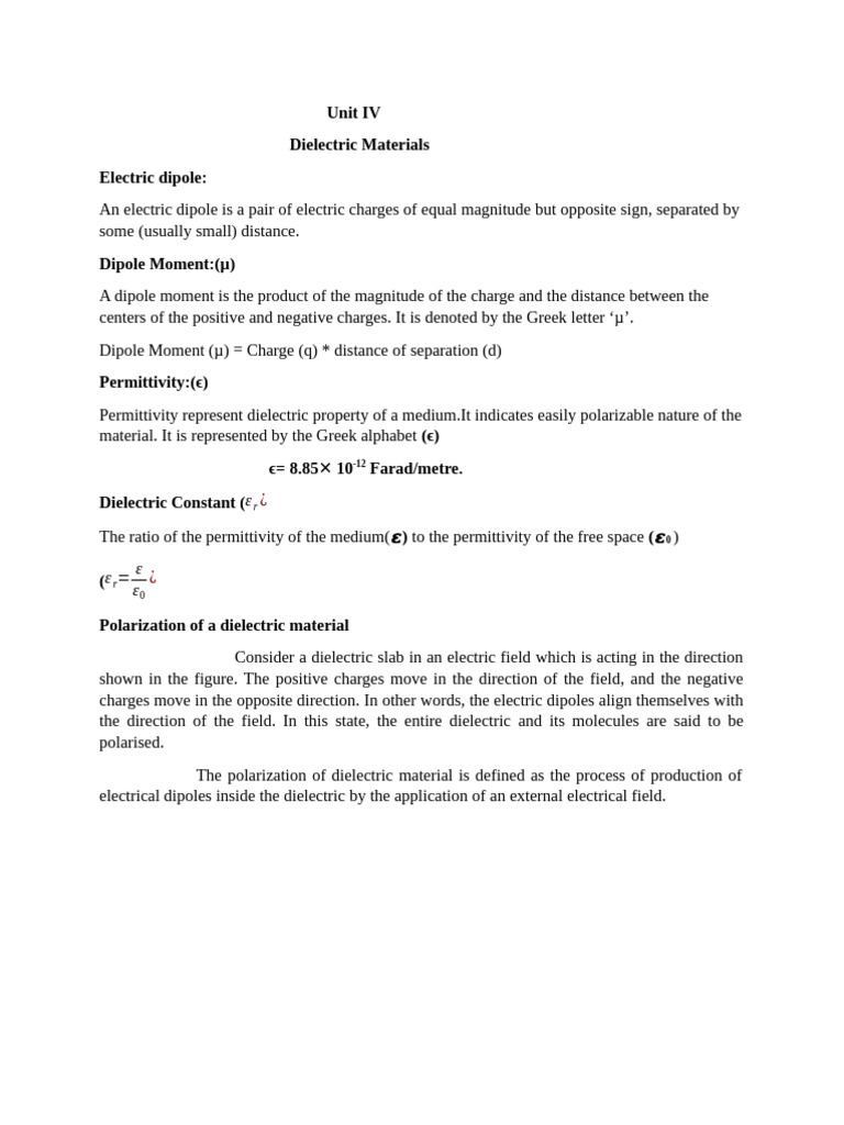 Unit - III Dielectric Materials | PDF | Dielectric | Dipole