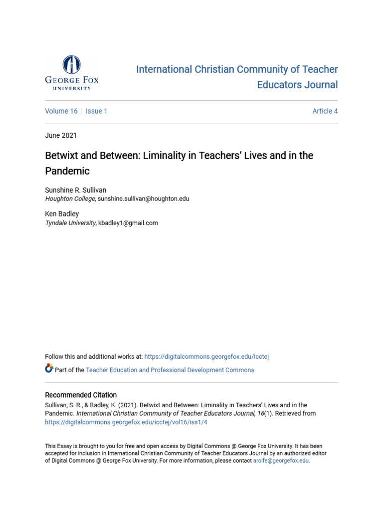 Betwixt and Between - Liminality in Teachers - Lives and ... | PDF ...