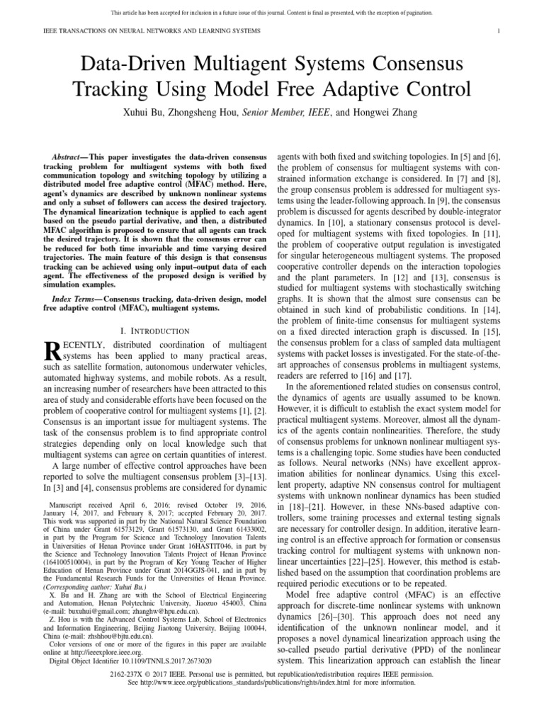 Data-Driven Consensus in Multiagent Systems | PDF | Agent Based Model ...