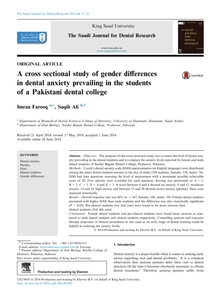 Gender Differences in Dental Anxiety Among Students | PDF | Mental ...