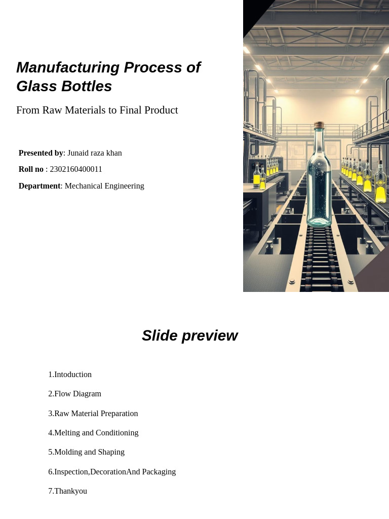 Glass Bottle Manufacturing Process | PDF | Glasses | Physical Sciences