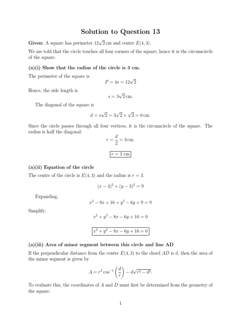 Question 13 Ans | PDF | Circle | Cartesian Coordinate System
