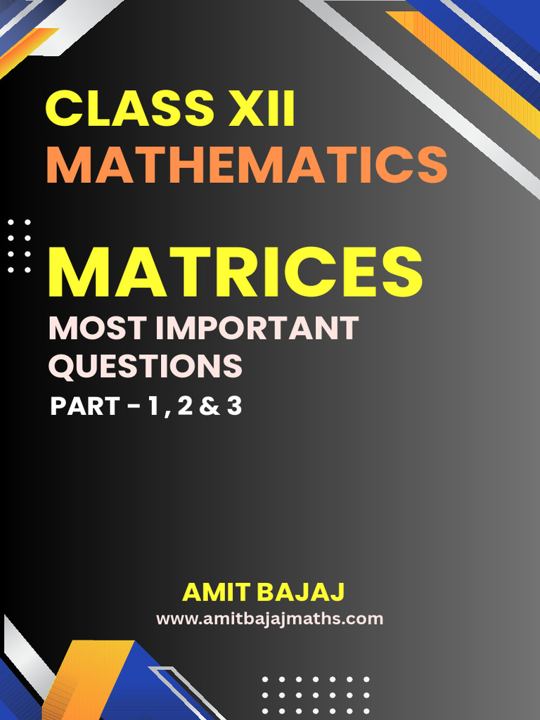 3q. Class Xii Maths - (Matrices) Most Important Questions (2025-26 ...