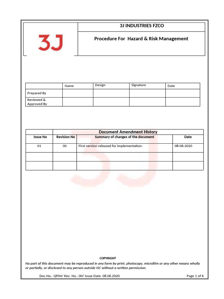 Hazard & Risk Management Procedure | PDF | Risk | Hazards