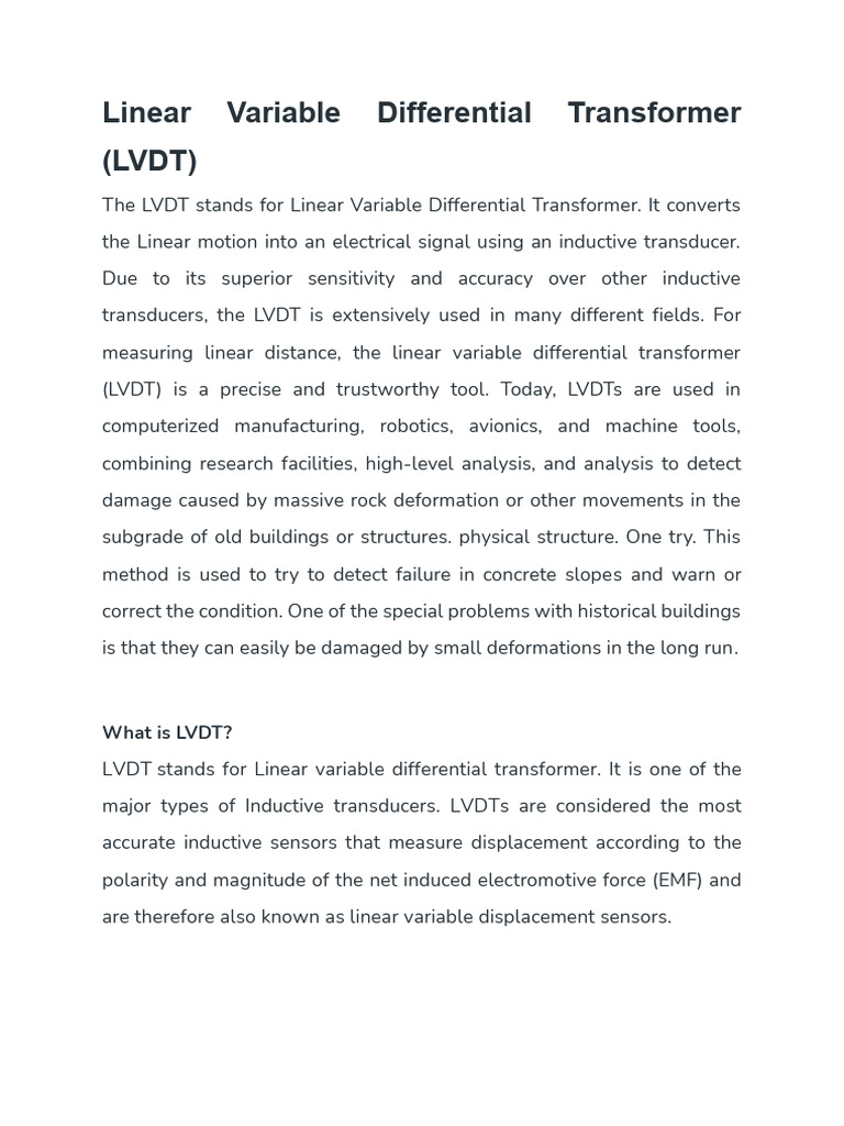 Linear Variable Differential Transformer (LVDT) | PDF | Transformer ...