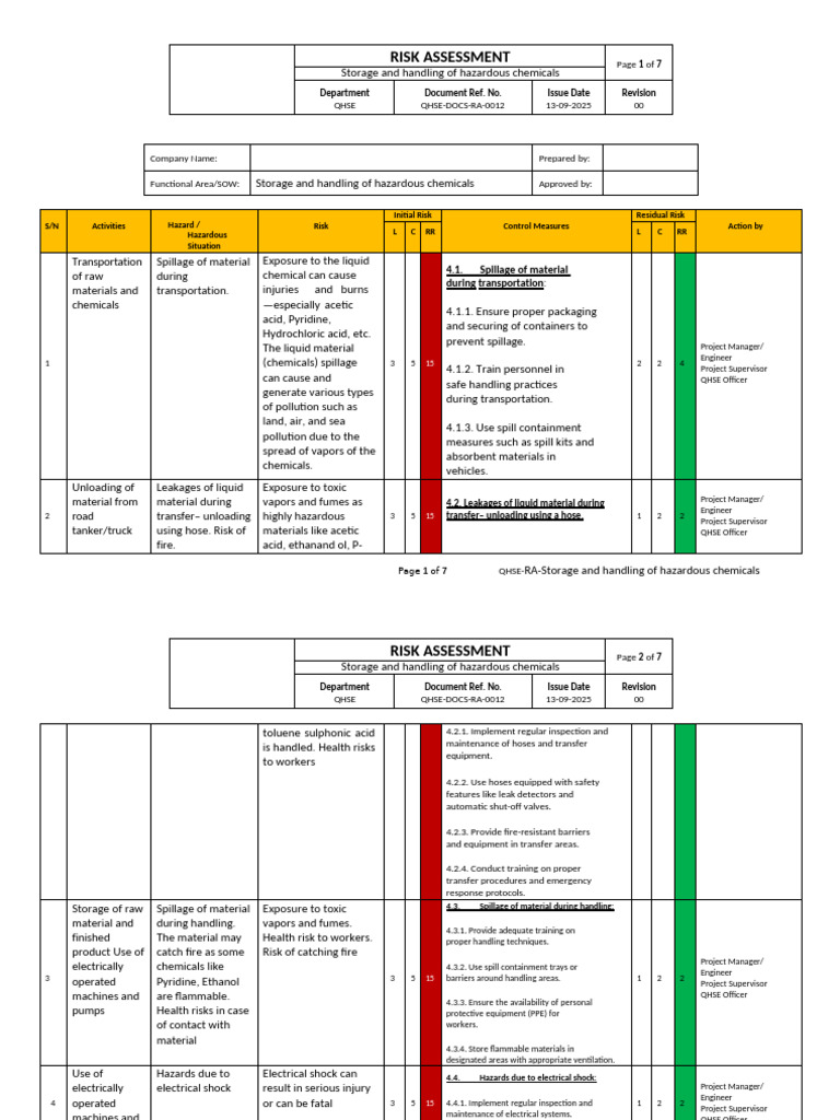 QHSE-Risk Assessment For Storage and Handling of Hazardous Chemicals ...
