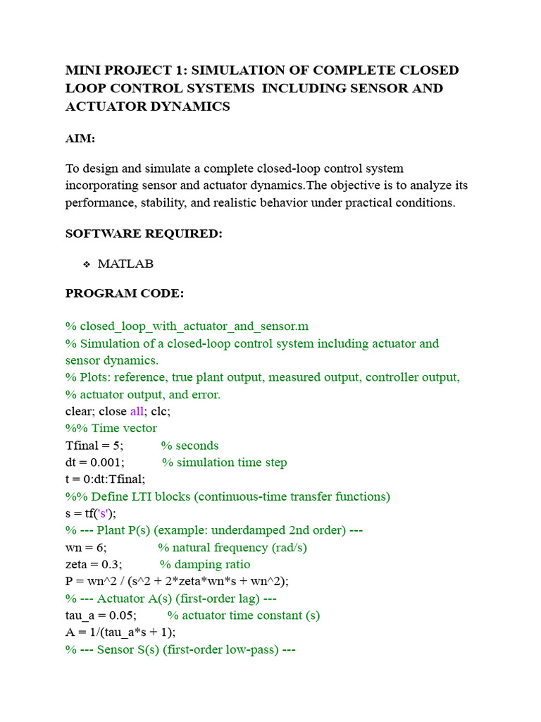 Closed-Loop Control System Simulation | PDF | Control Theory | Applied ...