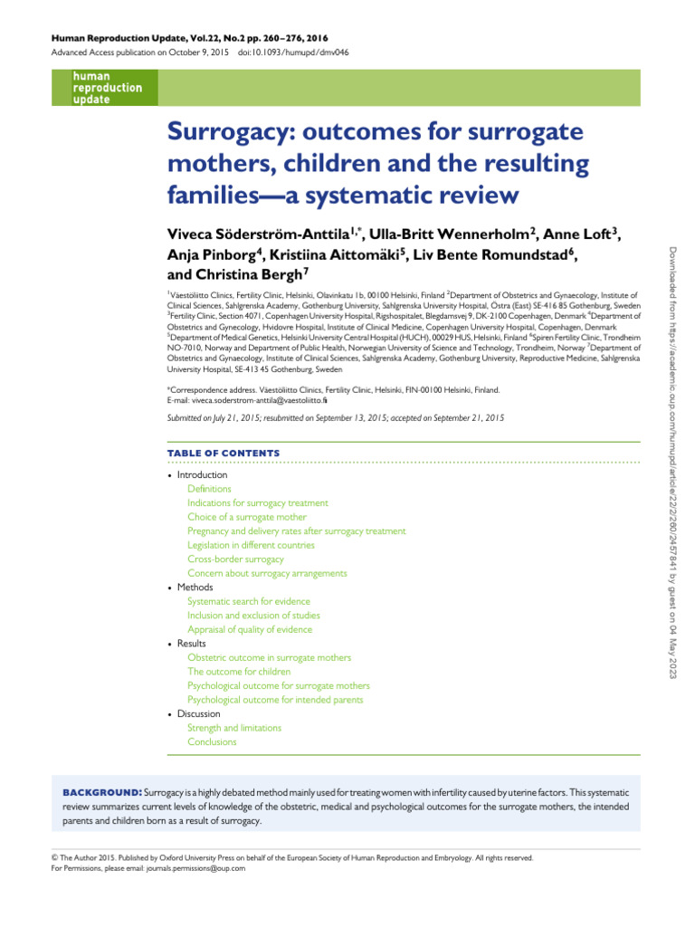 Surrogacy Outcomes: Mothers, Children, Families | PDF | Surrogacy ...