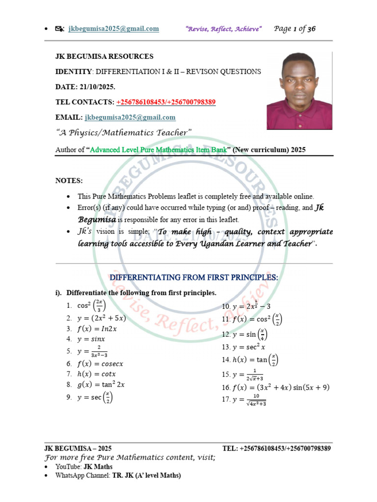 Pure Mathematics Differentiation Guide | PDF | Equations | Mathematics