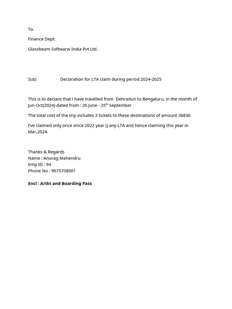 LTA Claim Declaration 2024-2025 | PDF