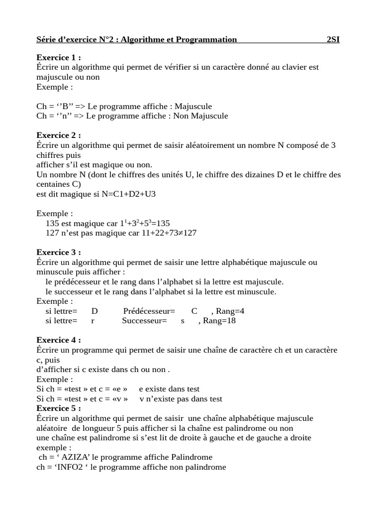 Exercices d'Algorithmes et Programmation 2SI | PDF | Nombre | Écriture ...