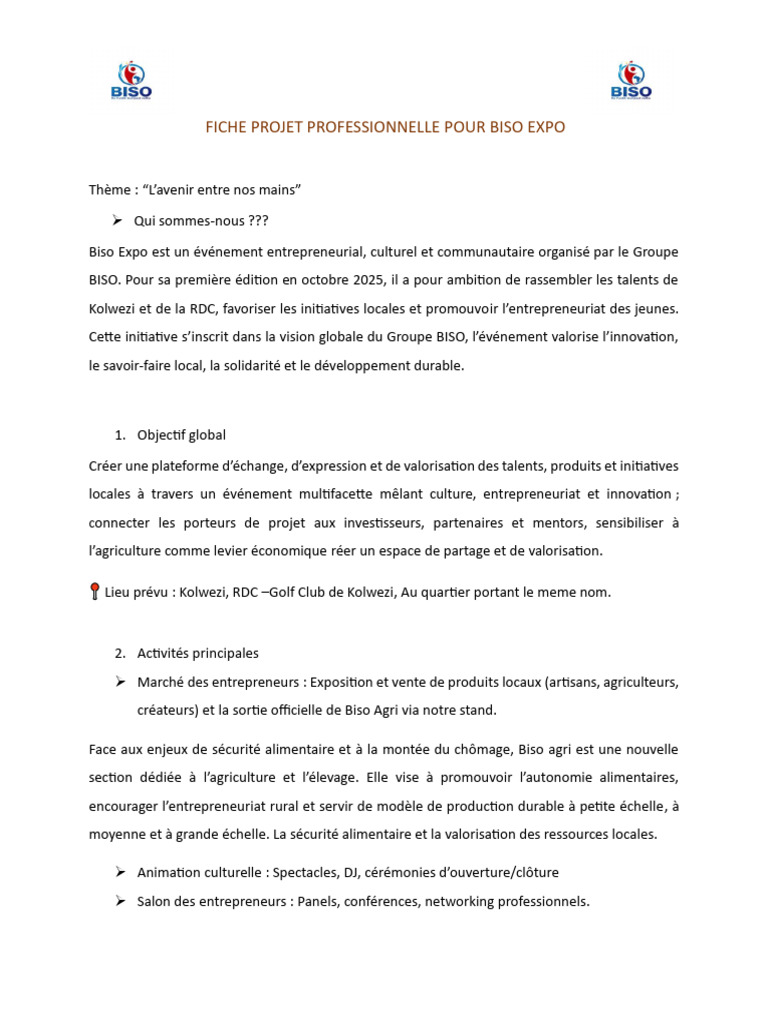 Biso Expo : Événement Entrepreneurial RDC | PDF | Entrepreneuriat ...