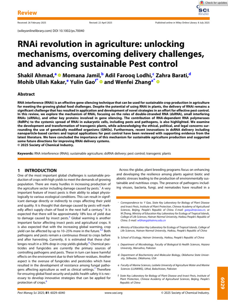 RNAi in Agriculture: Sustainable Pest Control | PDF | Rna Interference ...