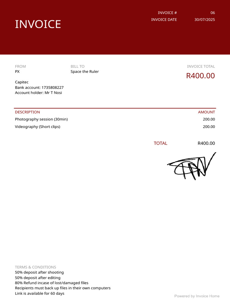 Photography and Videography Invoice | PDF