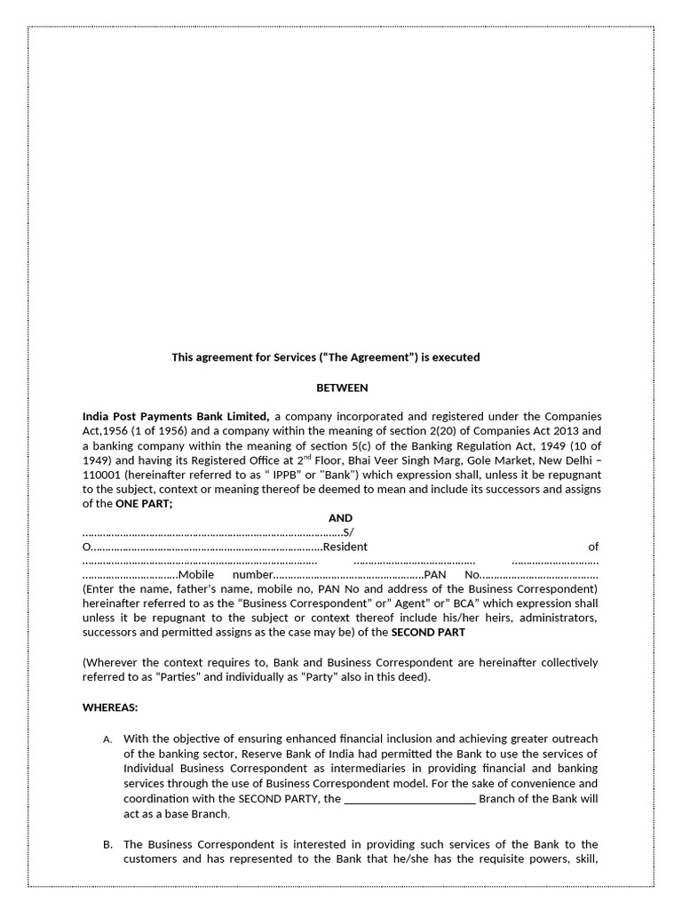 Annexure 8 - Model Draft Agreement With Business Correspondent-Revised ...