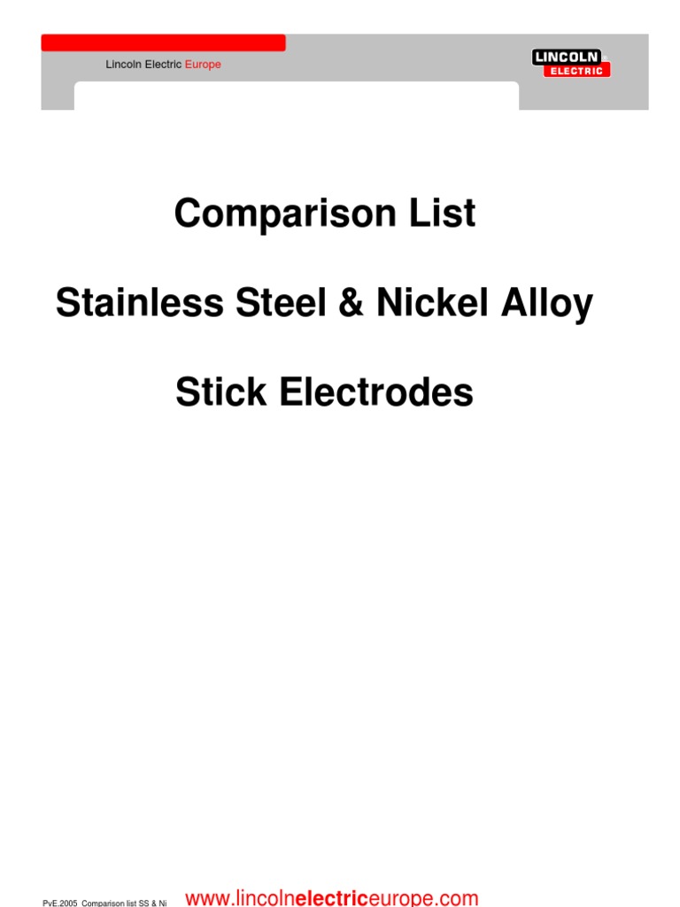 Stainless Steel Electrode Comparison Chart | PDF | Stainless Steel ...