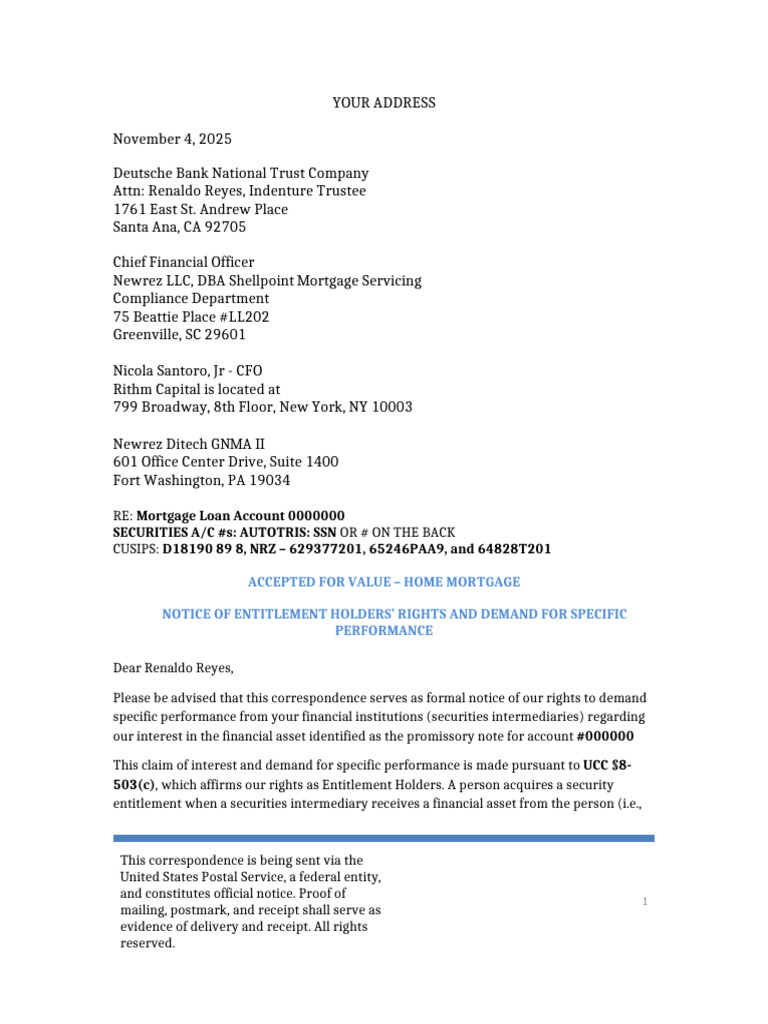 Mortgage Discharge Letter of Tender Newrez Indentured Trustee | PDF ...