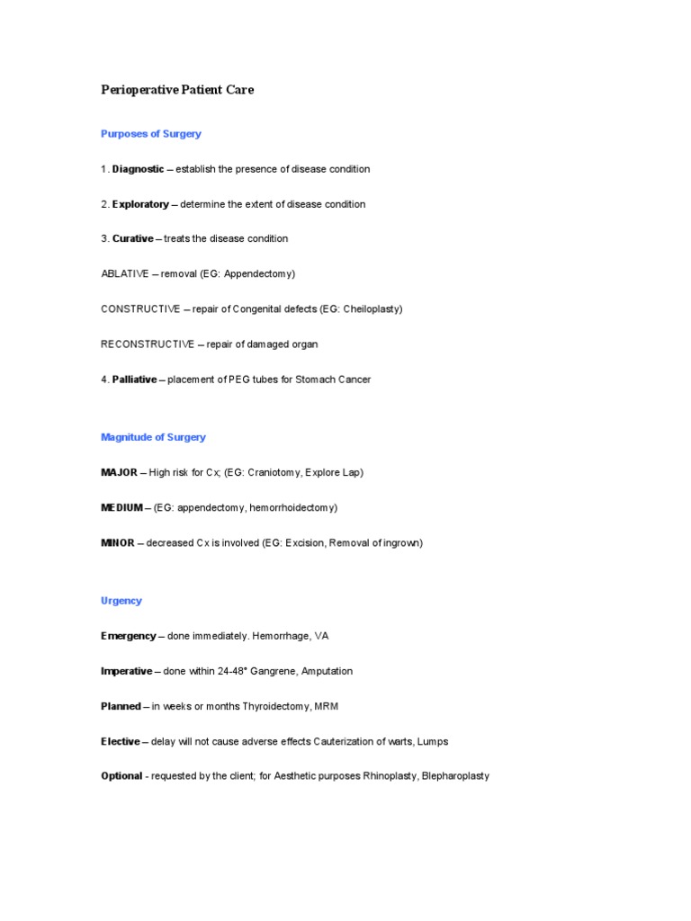 Comprehensive Guide to Perioperative Care | PDF | Surgery | Clinical ...