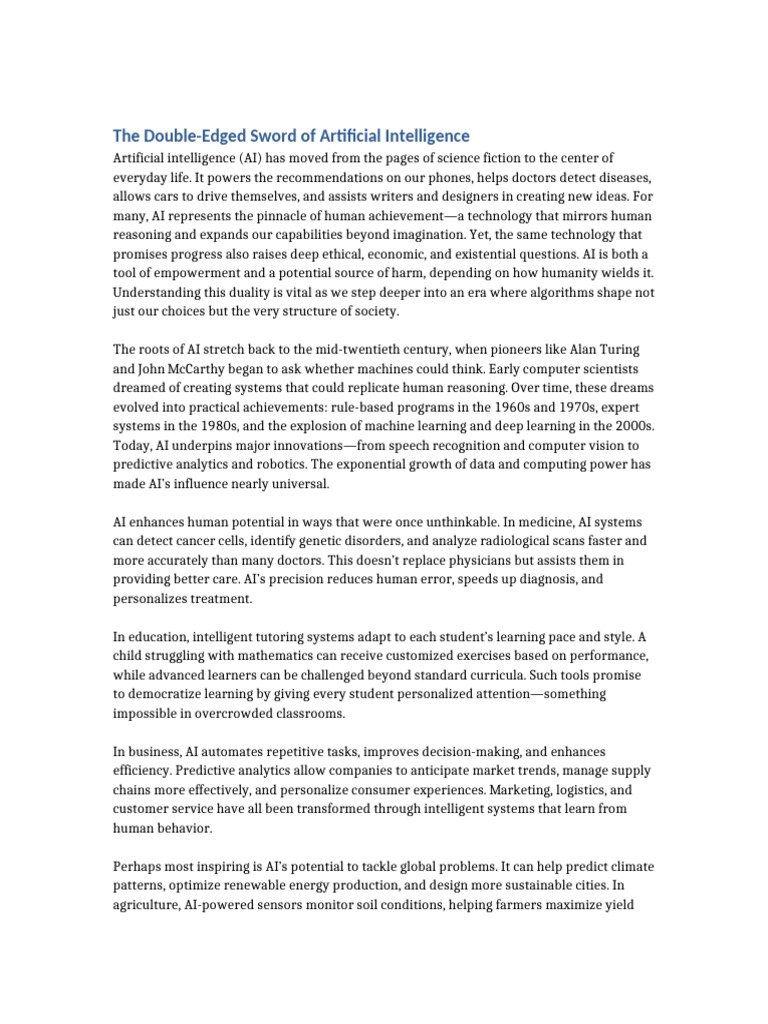 The Dual Impact of Artificial Intelligence | PDF | Artificial ...