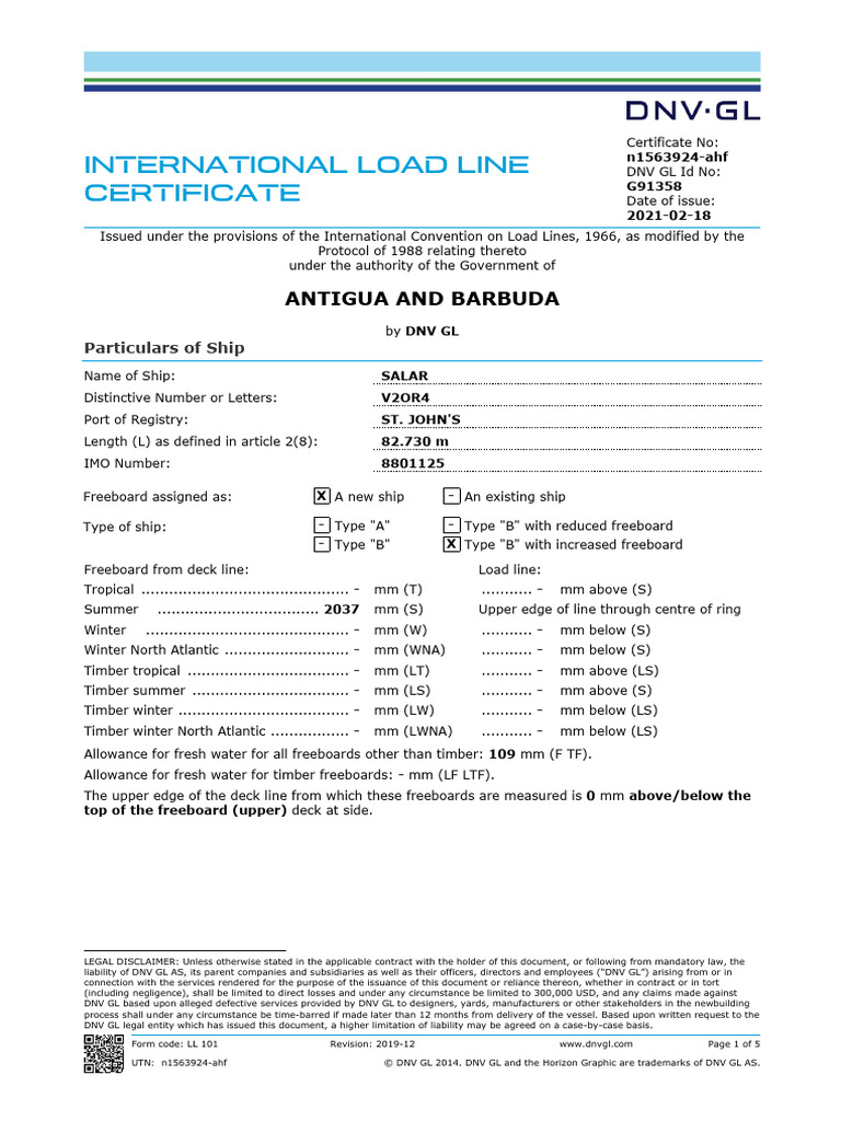 International Load Line Certificate 2021 | PDF | Private Law | Common Law